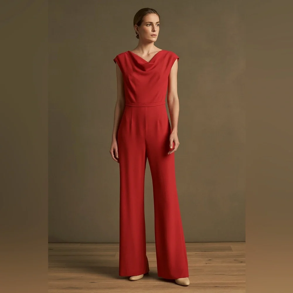 Max Mara Pianoforte Draped Cady Wide Leg Evening Jumpsuit, Size US 4, Red Orange
